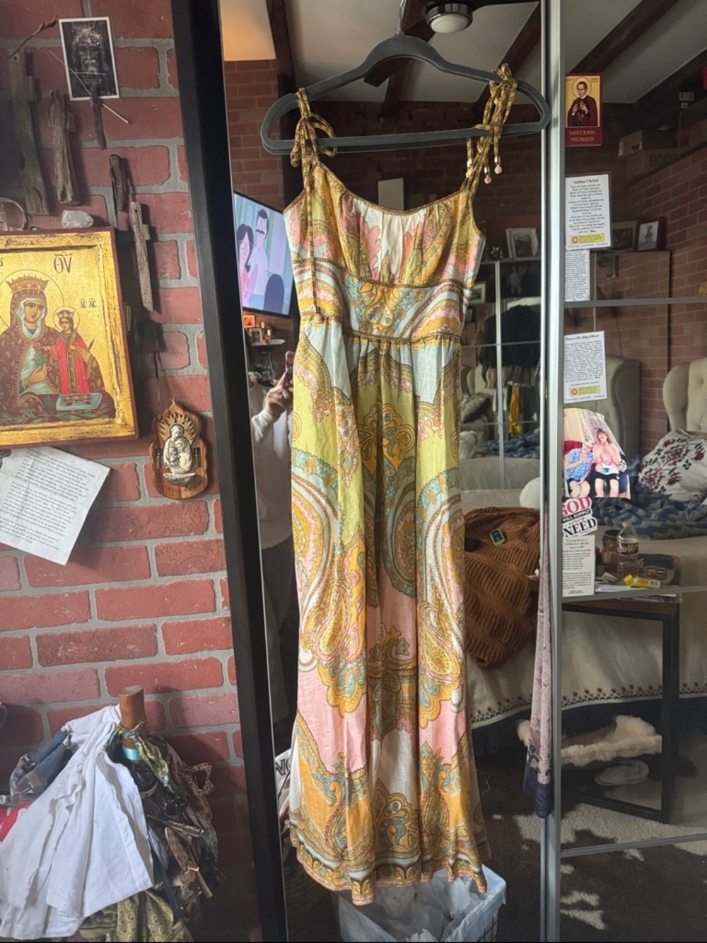 Zimmerman  Boho Tie-Shoulder Maxi Dress in Yellow & Pink Paisley